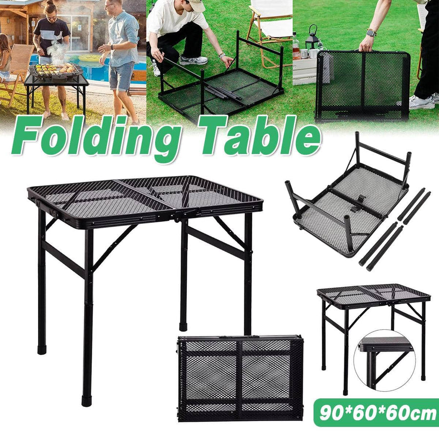 Portable Folding Camping Table with Iron Mesh Top, Adjustable Height