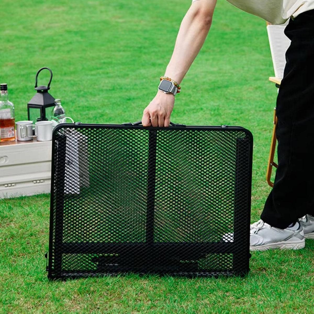 Portable Folding Camping Table with Iron Mesh Top, Adjustable Height - view 4