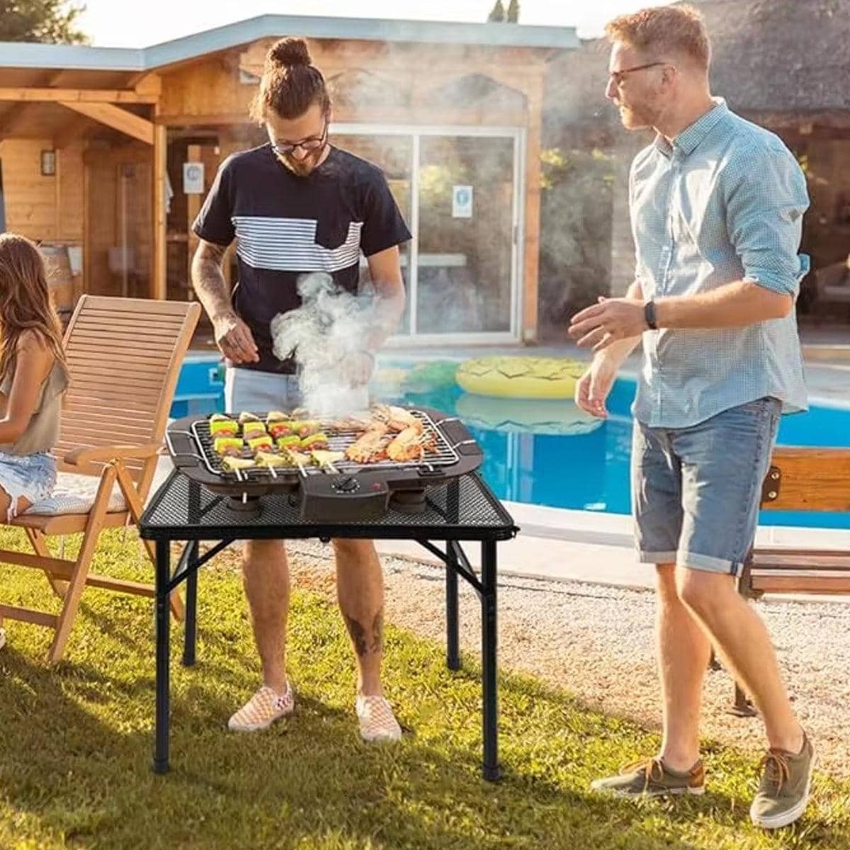 Portable Folding Camping Table with Iron Mesh Top, Adjustable Height - view 5