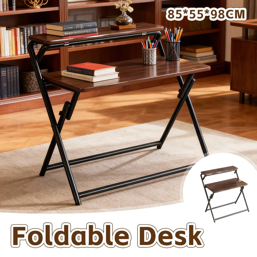 Portable Folding Desk X Shaped Stable Two Tier Desk for Home Office and Study