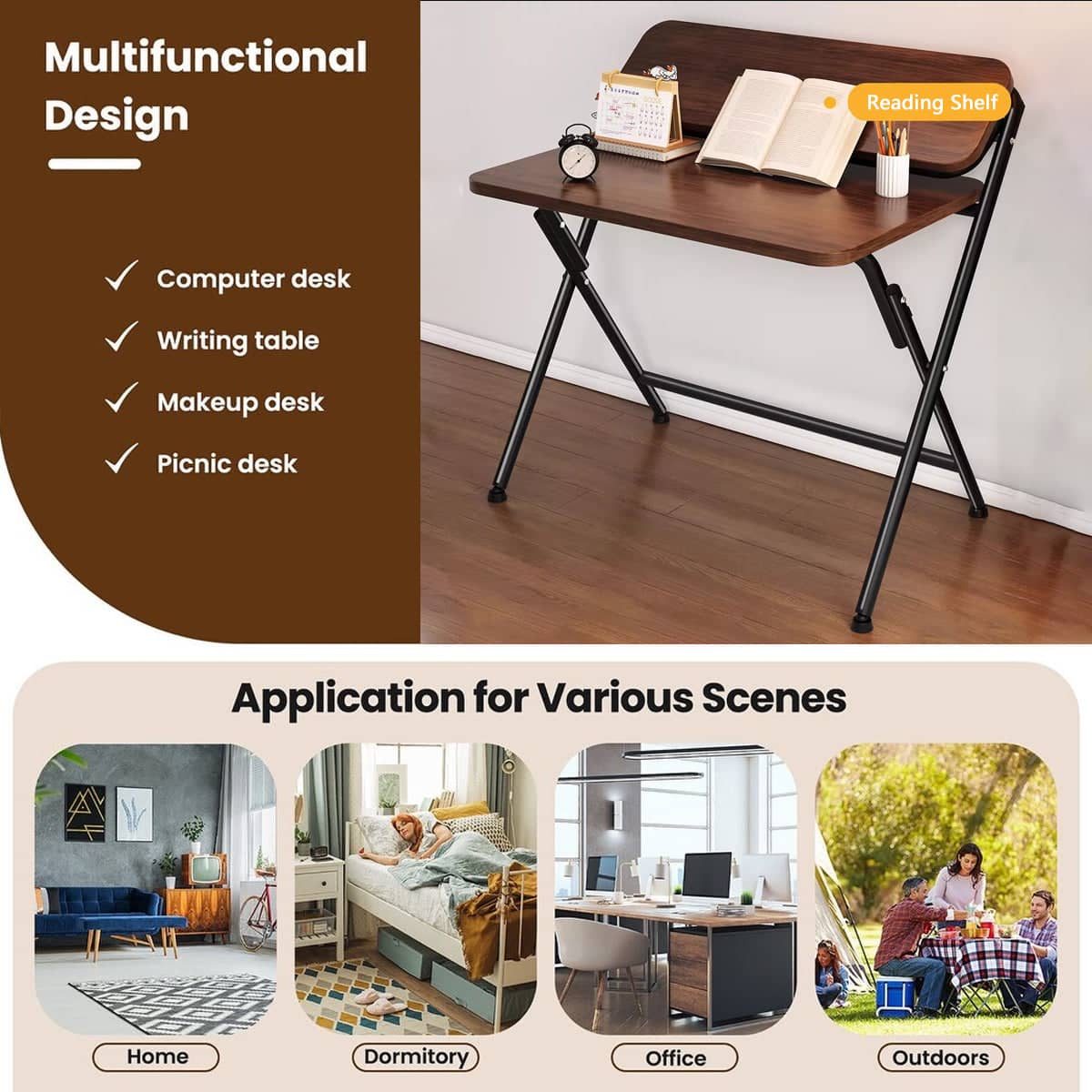 Portable Folding Desk X Shaped Stable Two Tier Desk for Home Office and Study - view 4