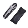 Portable Folding Knife, Fork and Spoon Set for Camping, Six Tools in One - Black