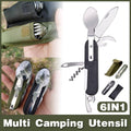 Portable Folding Knife, Fork and Spoon Set for Camping, Six Tools in One - Black - view 2