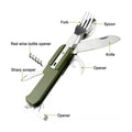 Portable Folding Knife, Fork and Spoon Set for Camping, Six Tools in One - Black - view 4