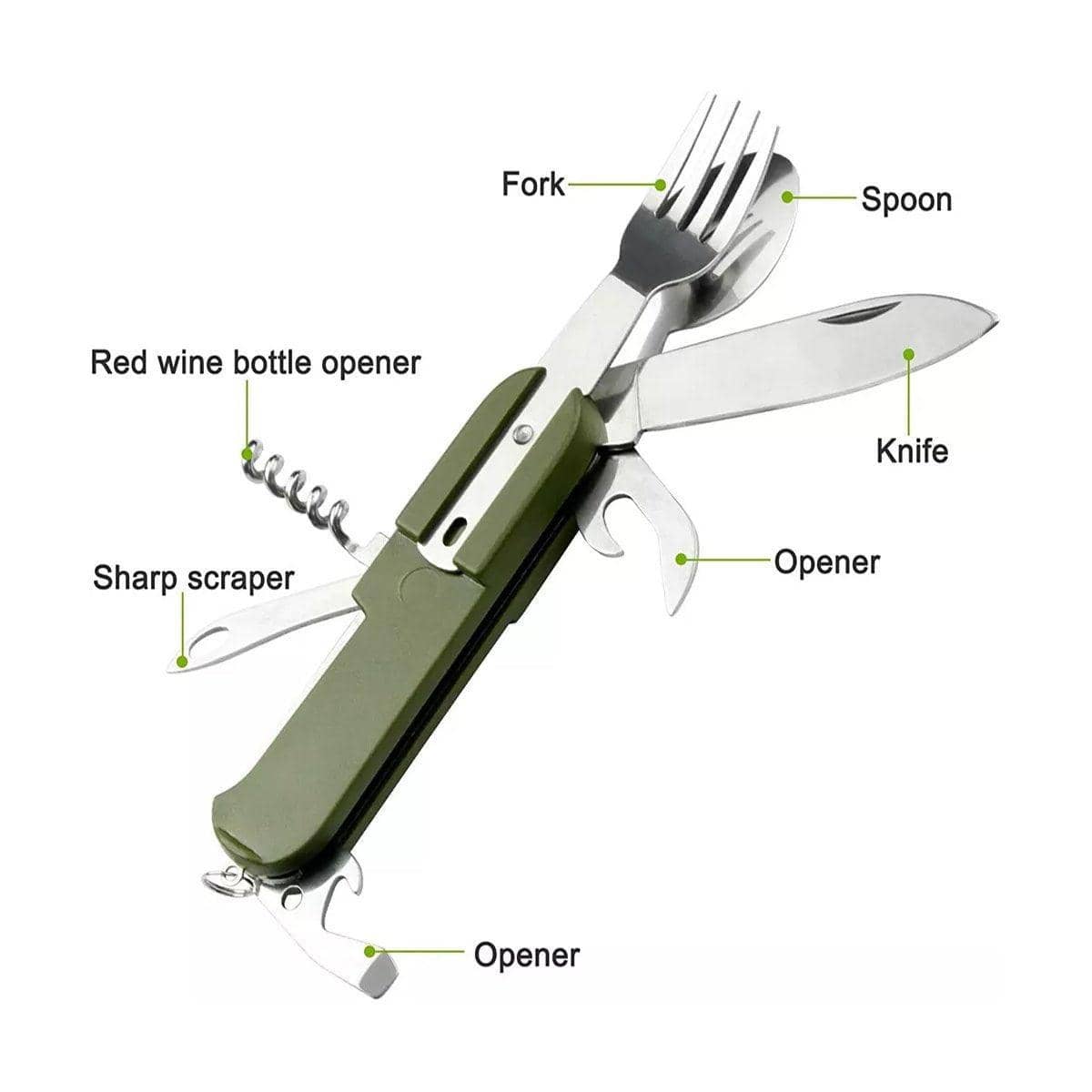 Portable Folding Knife, Fork and Spoon Set for Camping, Six Tools in One - Black - view 4