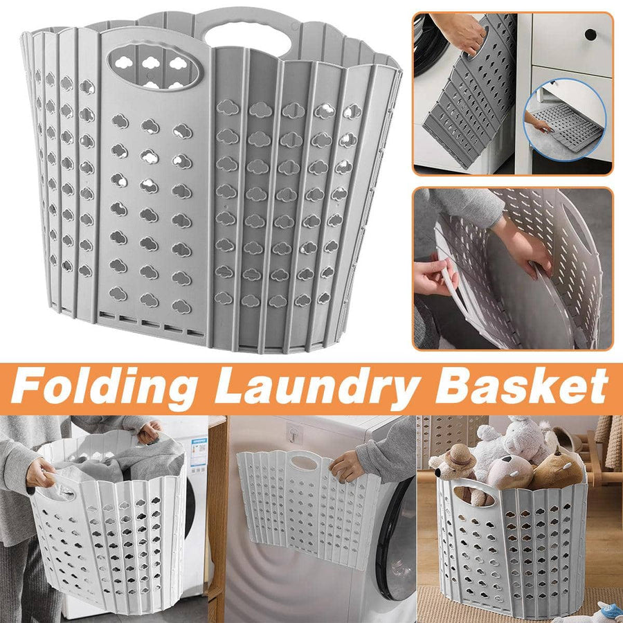 Portable Folding Laundry Basket with Handles for Clothes and Toys - Grey