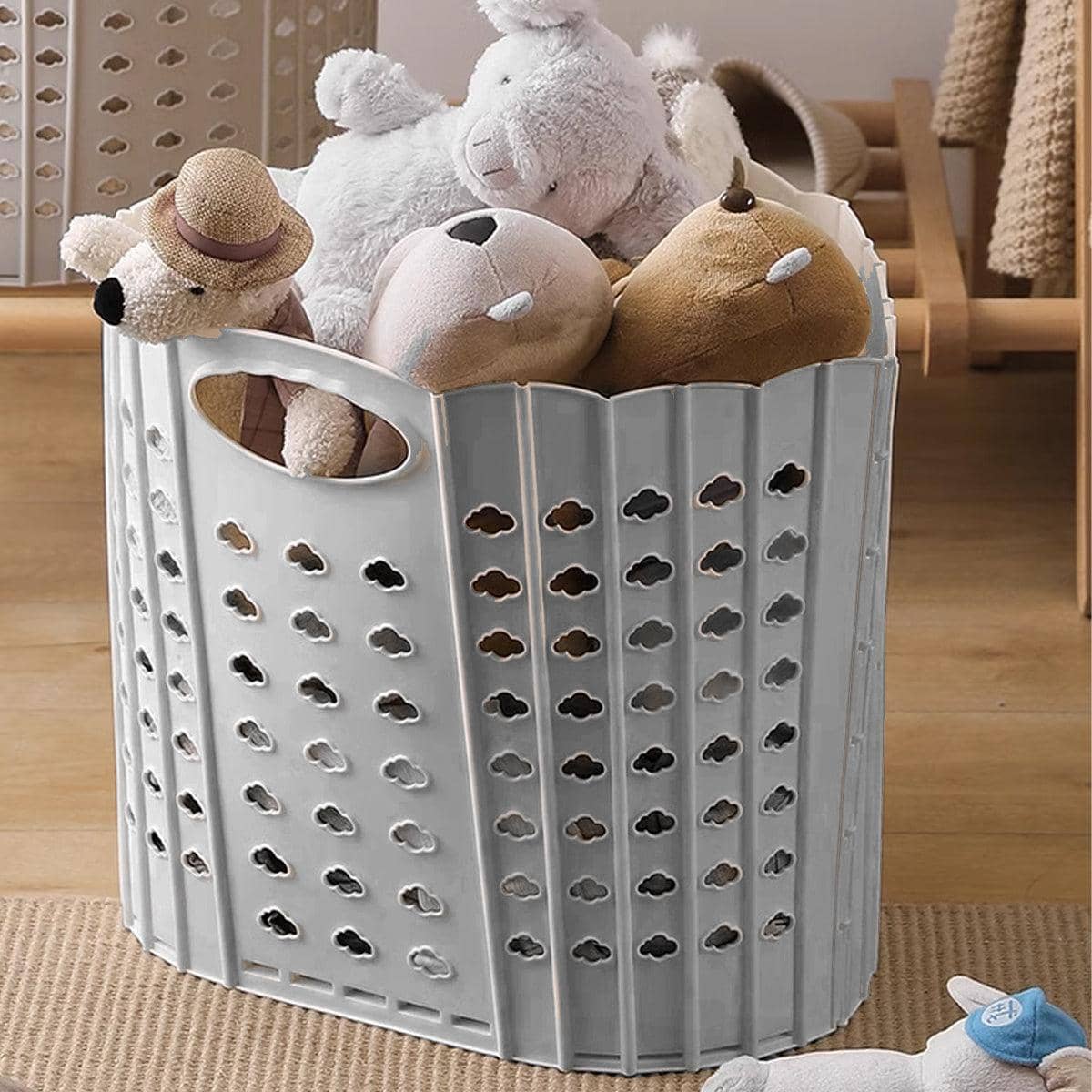 Portable Folding Laundry Basket with Handles for Clothes and Toys - Grey - view 4