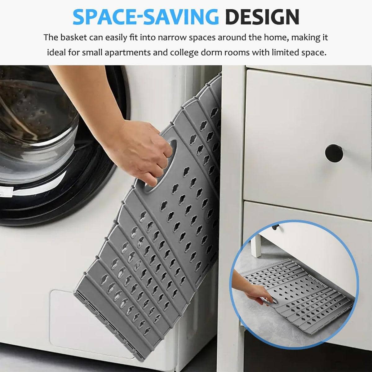 Portable Folding Laundry Basket with Handles for Clothes and Toys - Grey - view 5
