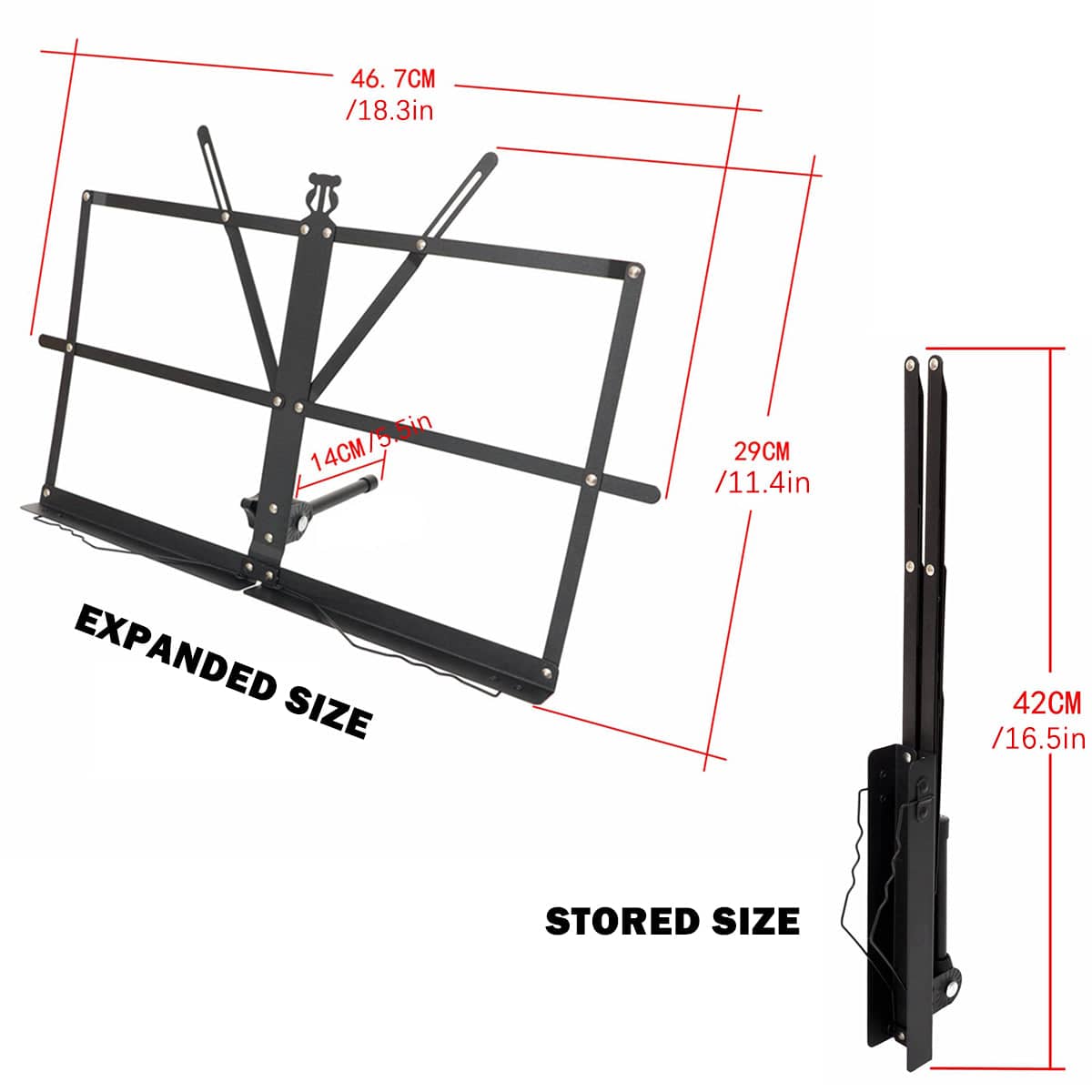Portable Folding Music Stand, Black Metal Desktop Book and Sheet Holder - view 3