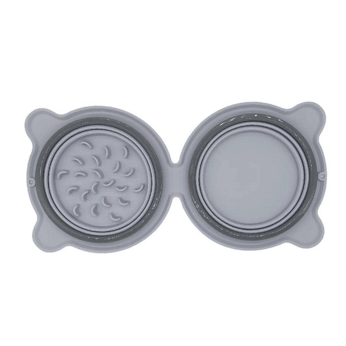 Portable Folding Pet Bowl, Double Bowl - Grey