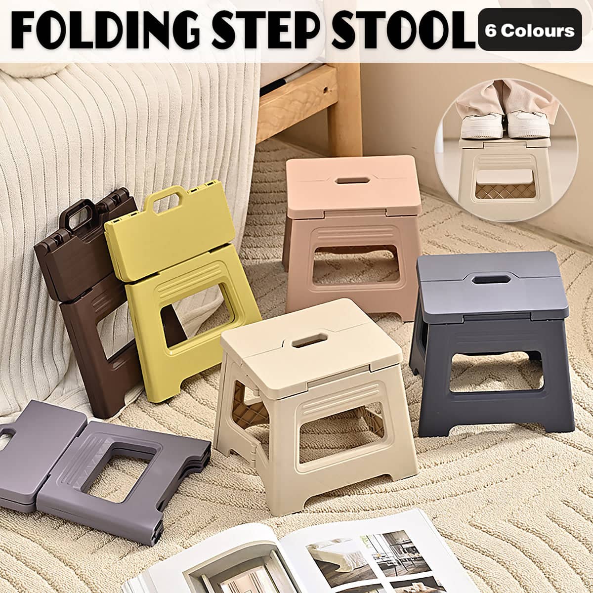 Portable Folding Plastic Stool, Lightweight for Camping and Picnics - Purple Grey - view 2