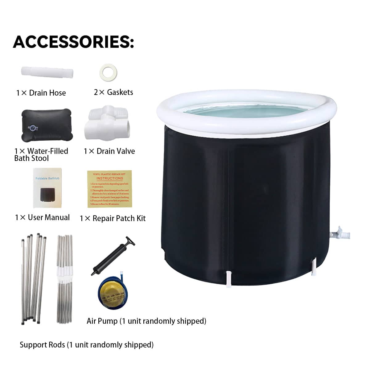 Portable Folding Soaking Tub 75 x 75 cm with Inflatable Rim - view 4