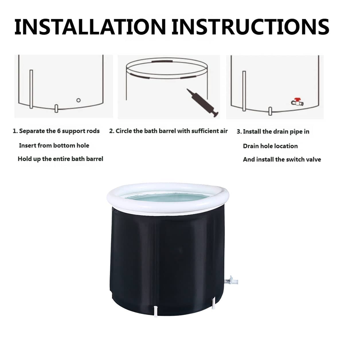 Portable Folding Soaking Tub 75 x 75 cm with Inflatable Rim - view 5