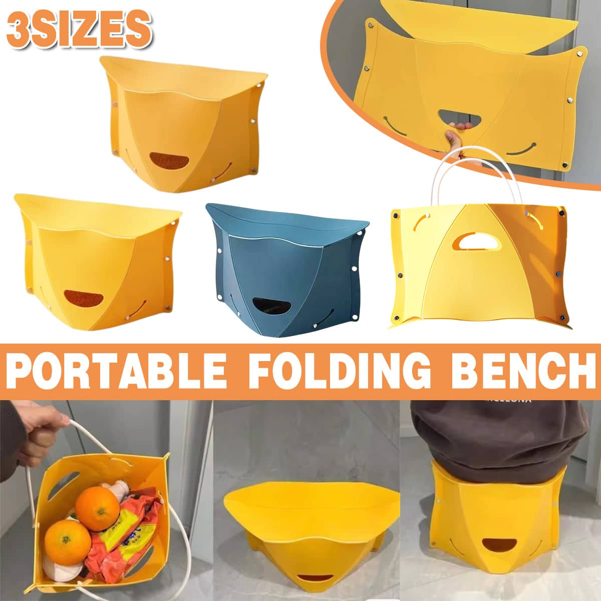Portable Folding Stool for Camping and Fishing - Yellow, Large (25 cm High) - view 2