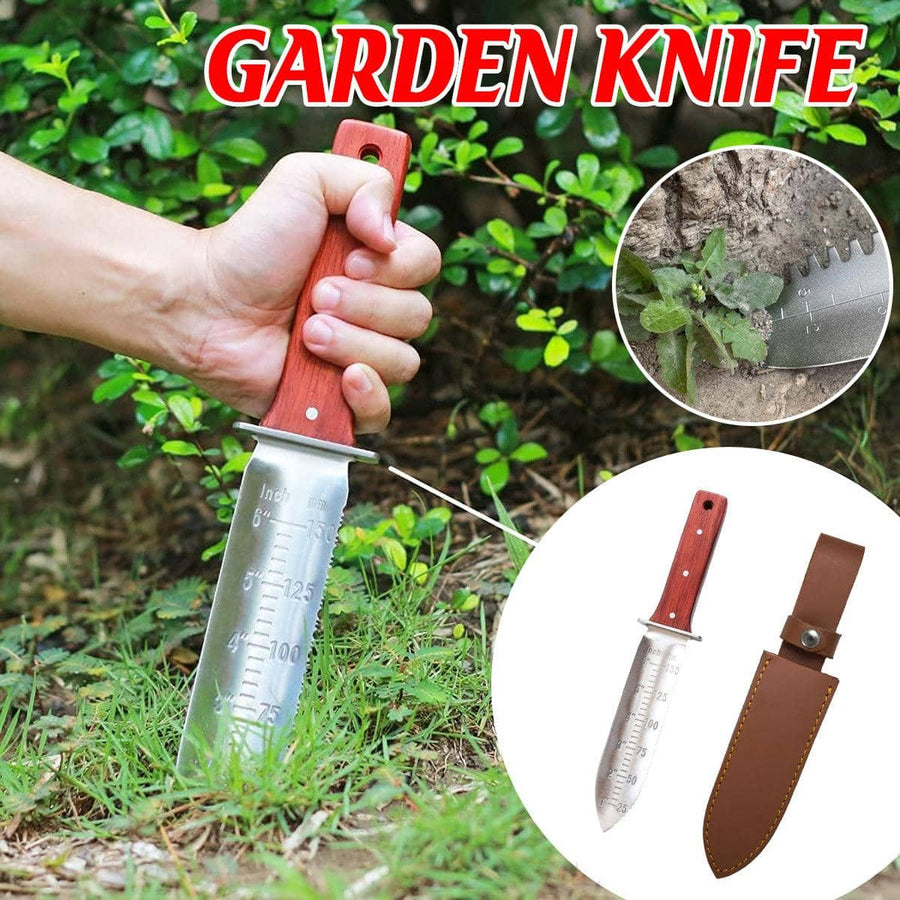 Portable Garden Weeding Knife Spade Transplant Hand Tool with Leather Case