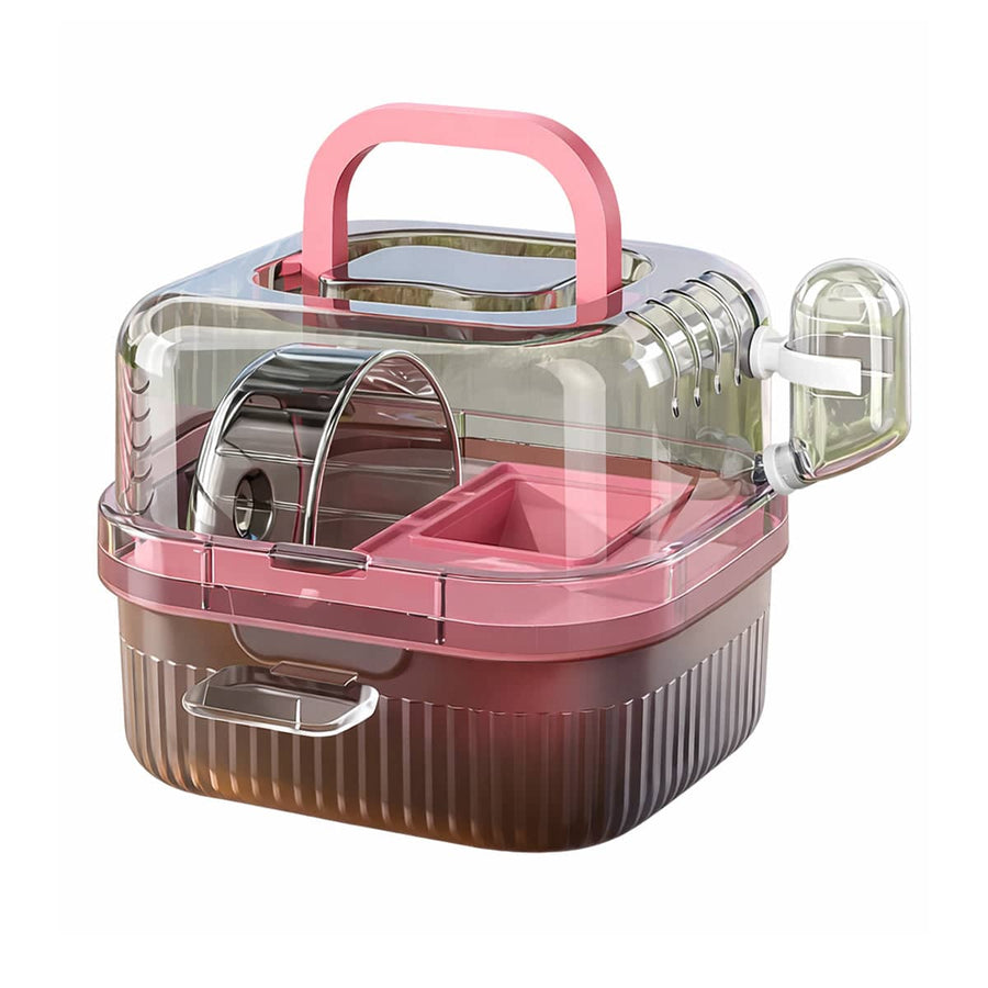 Portable Hamster Travel Carrier - Pink, Clear View Breathable Cage