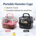Portable Hamster Travel Carrier - Pink, Clear View Breathable Cage - view 2