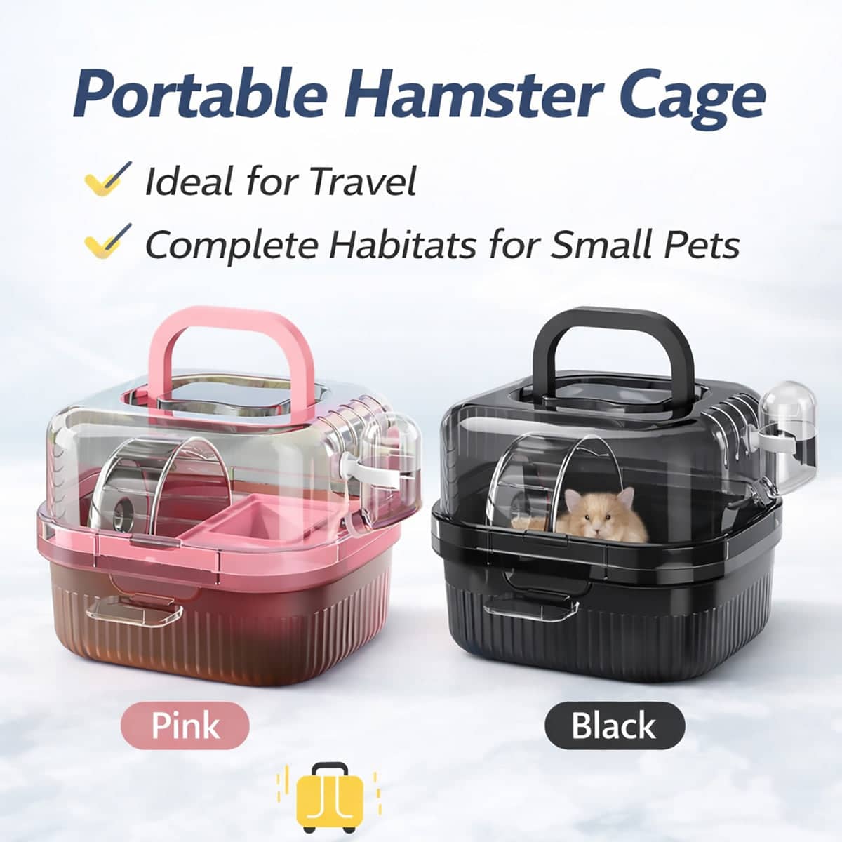 Portable Hamster Travel Carrier - Pink, Clear View Breathable Cage - view 2
