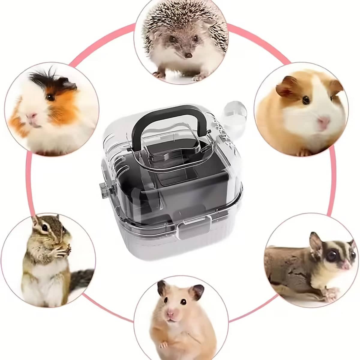 Portable Hamster Travel Carrier - Pink, Clear View Breathable Cage - view 5