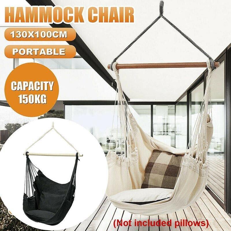 Portable Hanging Hammock Chair Swing for Garden and Camping - Black - view 7