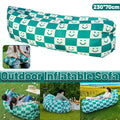 Portable Inflatable Air Sofa Lounger - Green and White Smiley Check Print, 230 x 70 cm