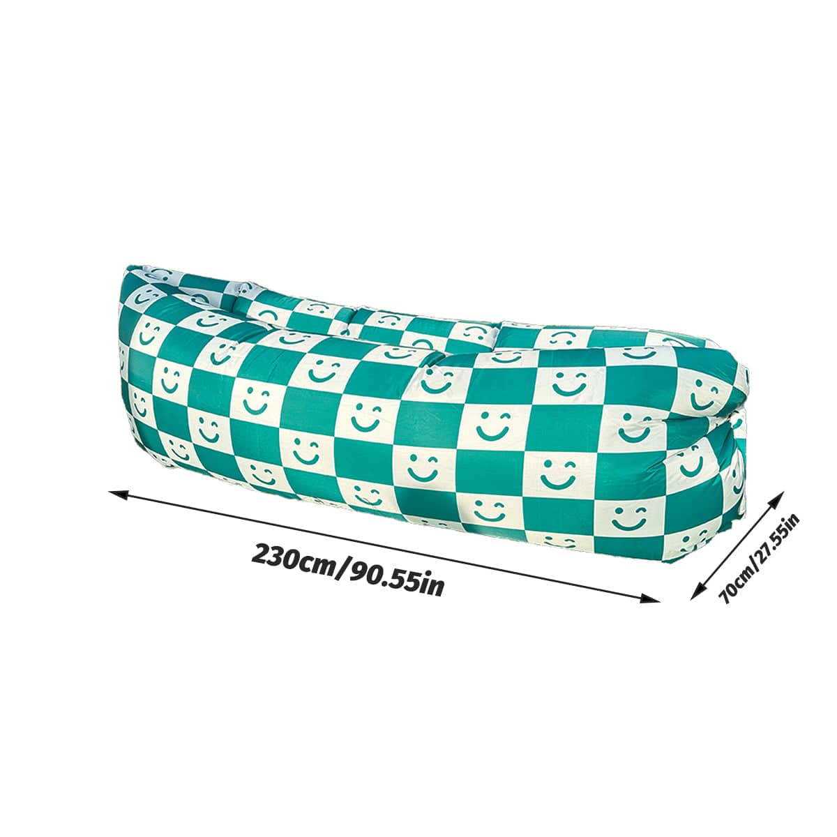 Portable Inflatable Air Sofa Lounger - Green and White Smiley Check Print, 230 x 70 cm - view 3