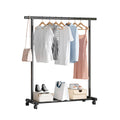 Portable Iron Clothes Rack with Wheels for Entryway and Bedroom - Black