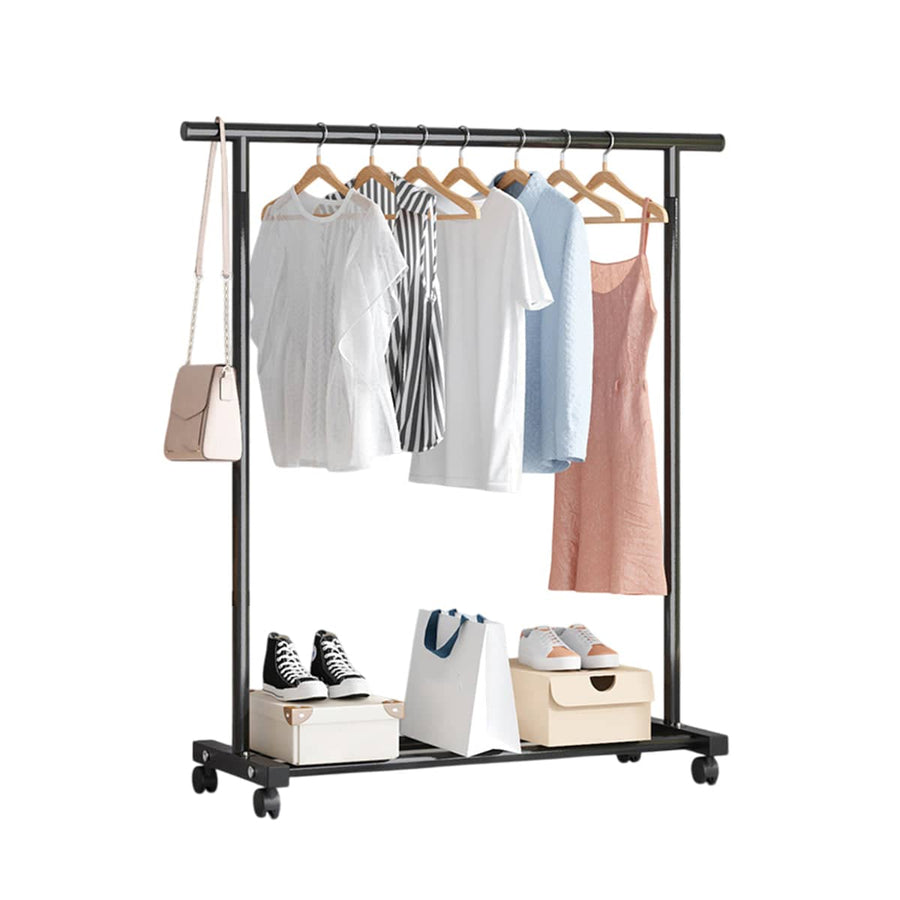 Portable Iron Clothes Rack with Wheels for Entryway and Bedroom - Black