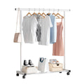 Portable Iron Clothes Rack with Wheels for Entryway and Bedroom - White