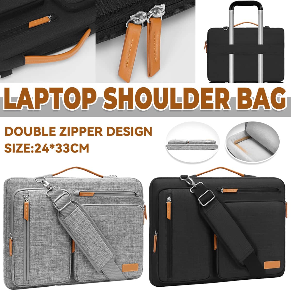 Portable Laptop Shoulder Bag, Oxford Cloth - Black - view 2