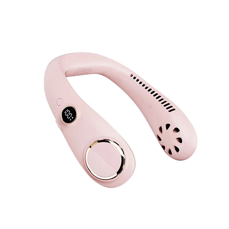 Portable Leafless Neck Fan with LED Display - Pink