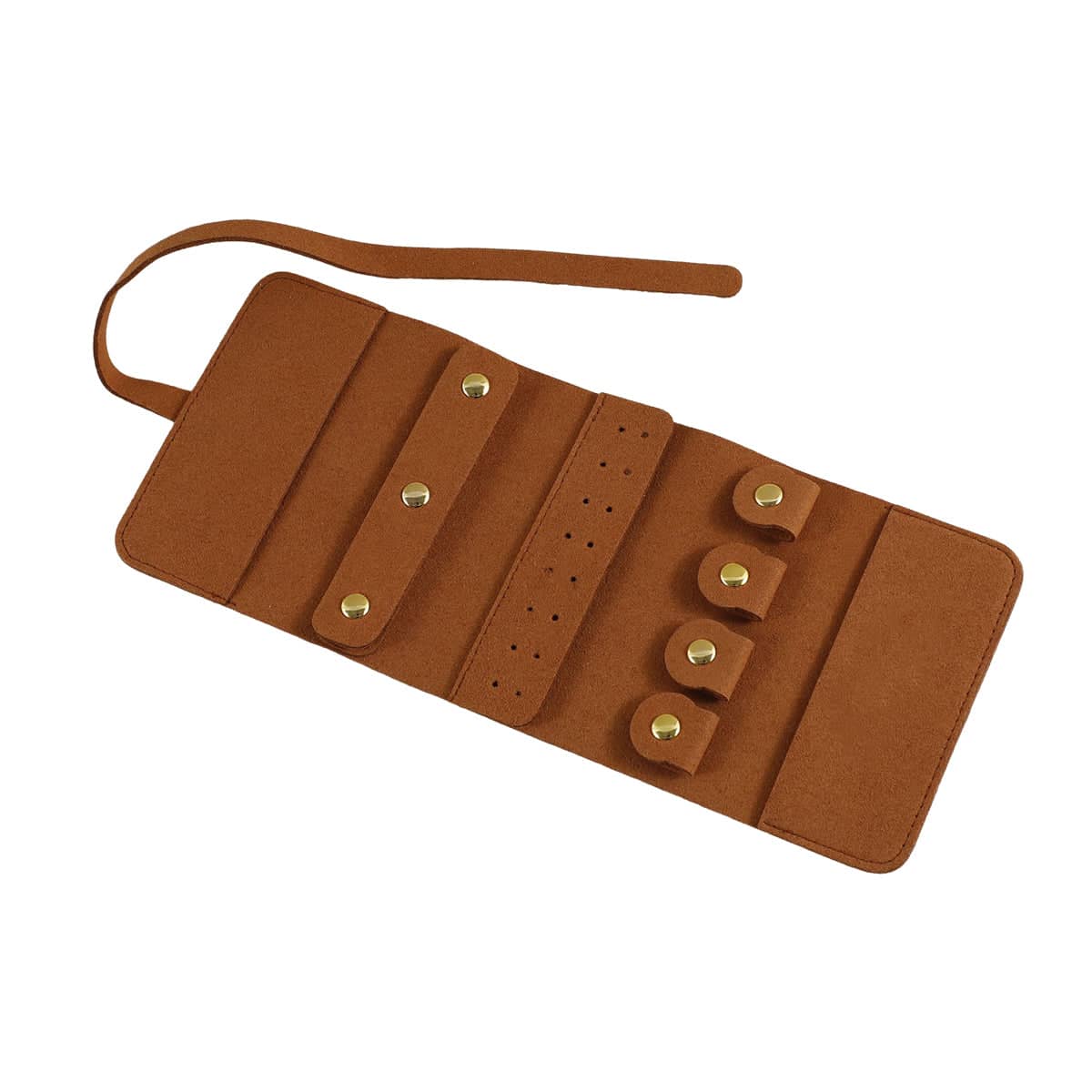 Portable Microfibre Jewellery Storage Roll for Earrings and Necklaces - Brown