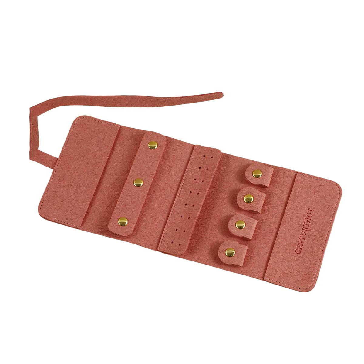 Portable Microfibre Jewellery Storage Roll for Earrings and Necklaces - Coral Pink