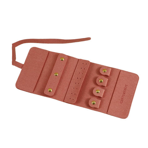 Portable Microfibre Jewellery Storage Roll for Earrings and Necklaces - Coral Pink