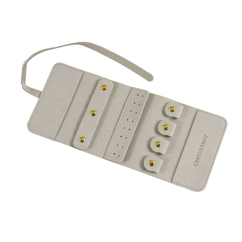 Portable Microfibre Jewellery Storage Roll for Earrings and Necklaces - Light Grey