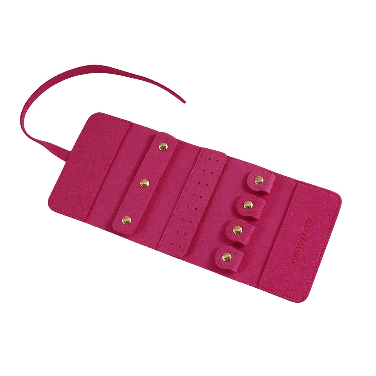 Portable Microfibre Jewellery Storage Roll for Earrings and Necklaces - Magenta