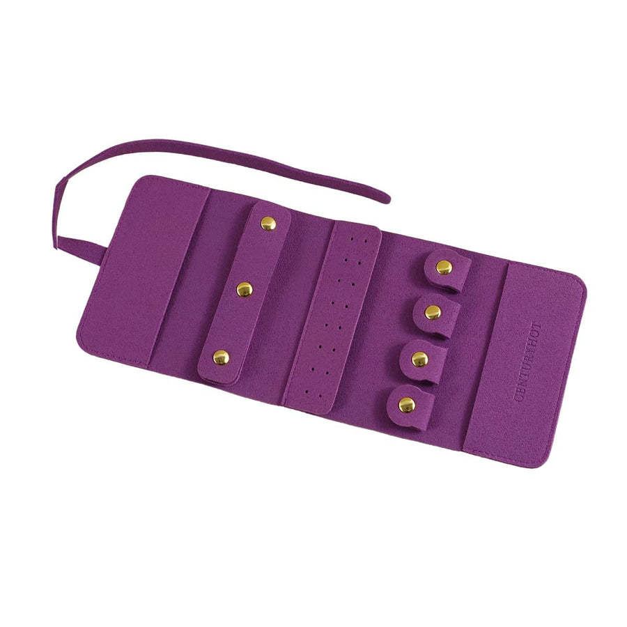 Portable Microfibre Jewellery Storage Roll for Earrings and Necklaces - Purple