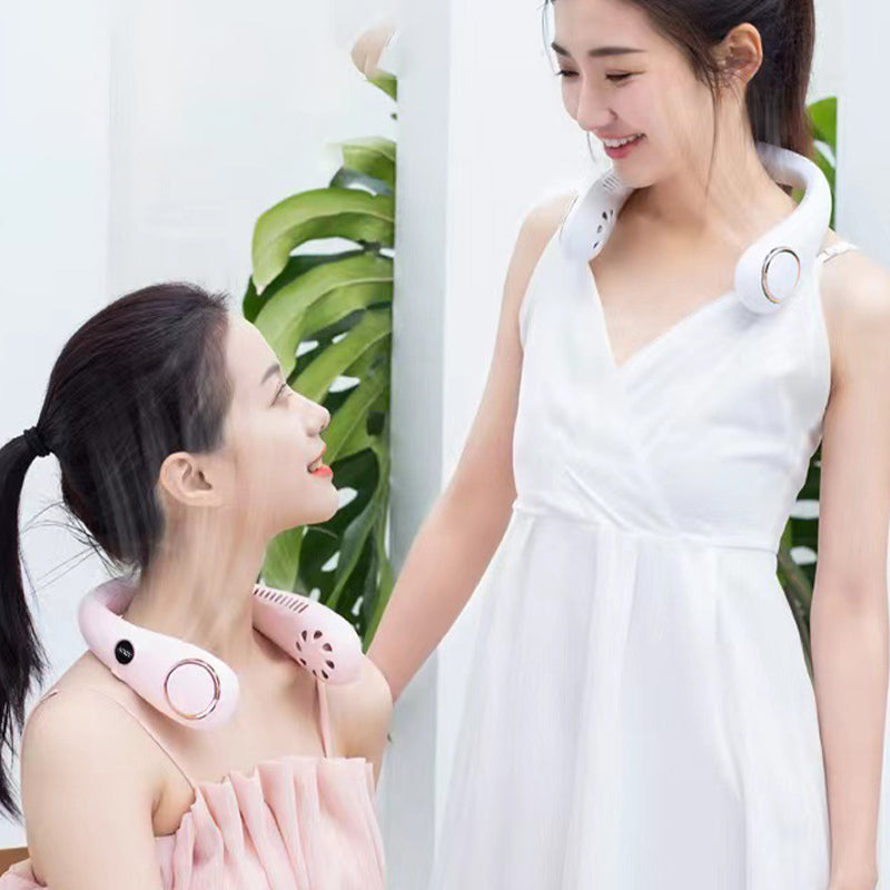 Portable Neck Fan Handsfree Wearable Leafless Fan with LED Display - White - view 10
