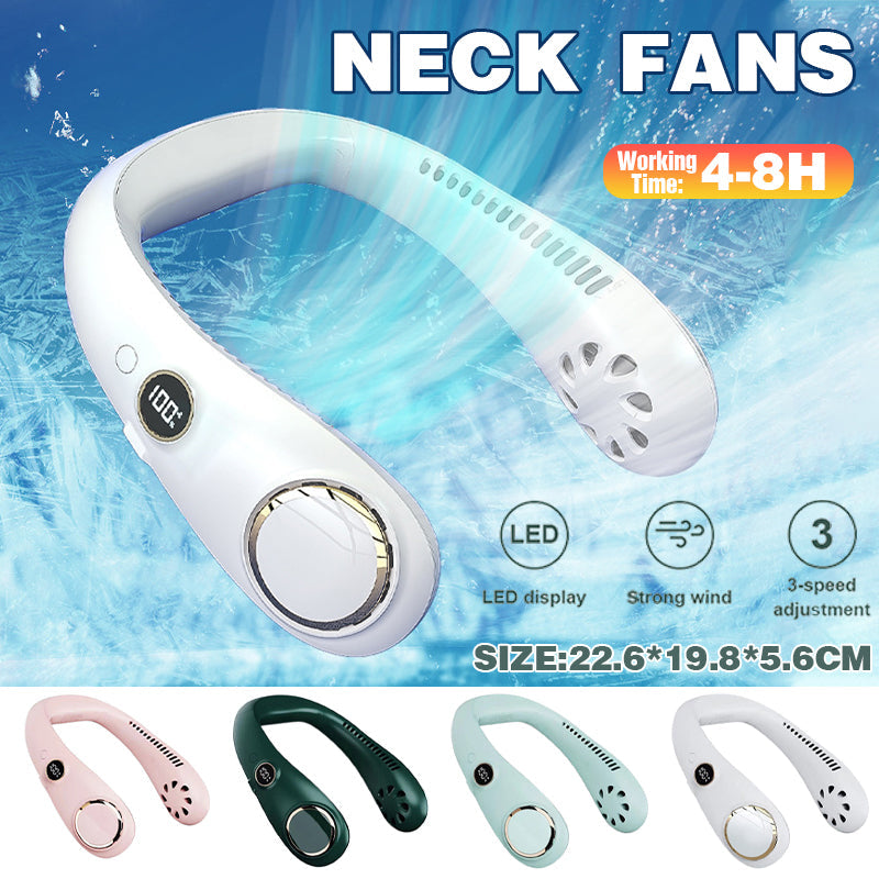Portable Neck Fan Handsfree Wearable Leafless Fan with LED Display - White - view 2