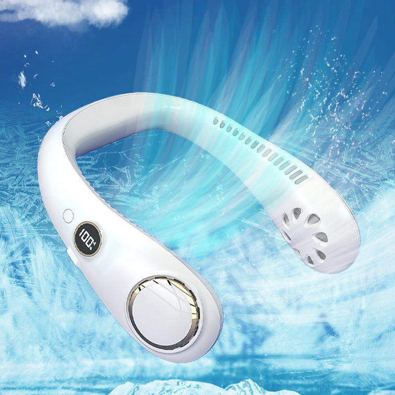 Portable Neck Fan Handsfree Wearable Leafless Fan with LED Display - White - view 7