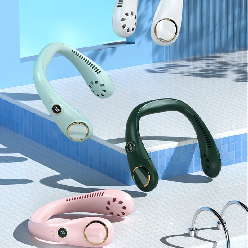 Portable Neck Fan Handsfree Wearable Leafless Fan with LED Display - White - view 9