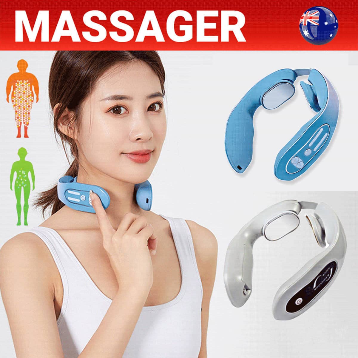 Portable Neck Massager with Heat and Pulse Modes - Grey - view 2