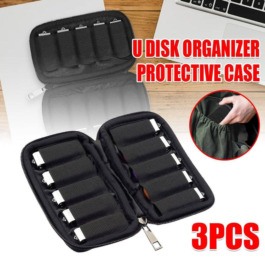Portable Neoprene USB Flash Drive Storage Case - Black, Pack of 3