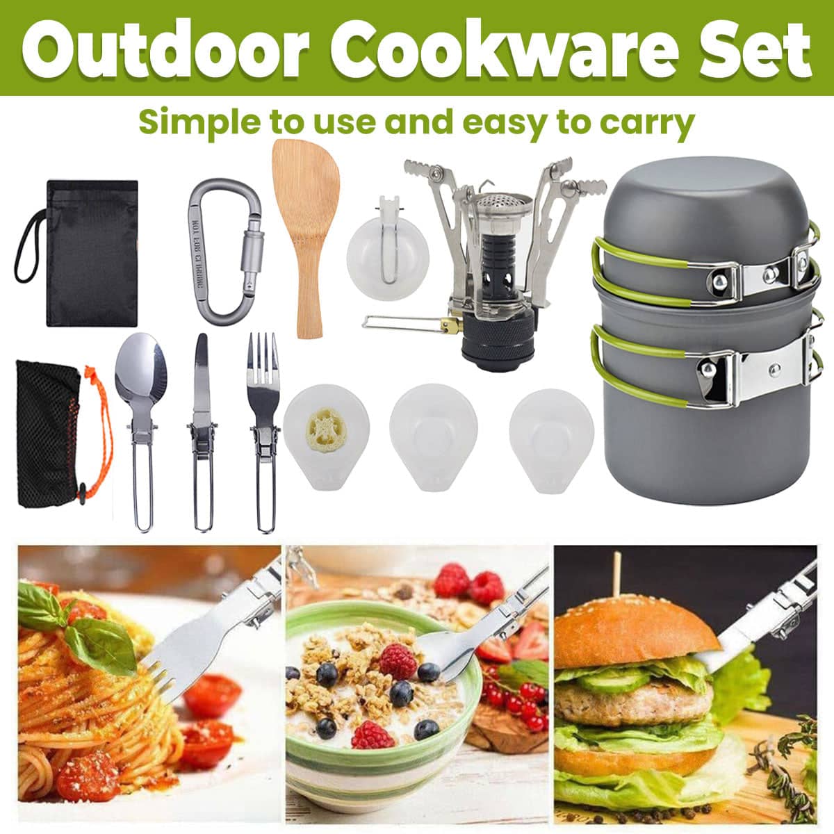 Portable Outdoor Camping Cookware Set with Stove for Hiking, Picnics and Travel