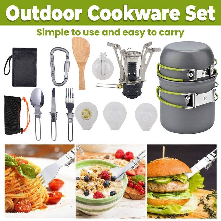 Portable Outdoor Camping Cookware Set with Stove for Hiking, Picnics and Travel