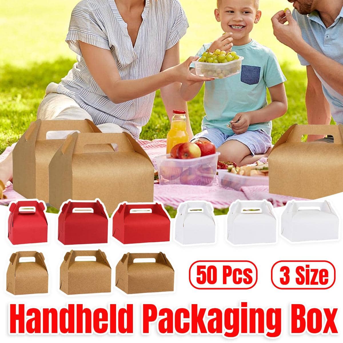 Portable Pastry Boxes with Handle, Pack of 50 - White, Small (6 x 12 x 10cm) - view 2