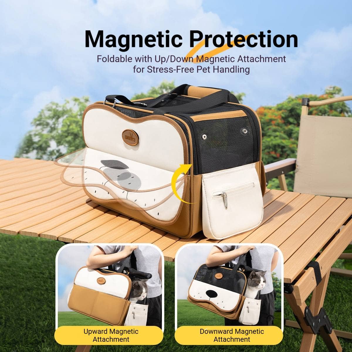 Portable Pet Carrier Tote Bag - Brown, Breathable Mesh for Cats and Small Dogs - view 5