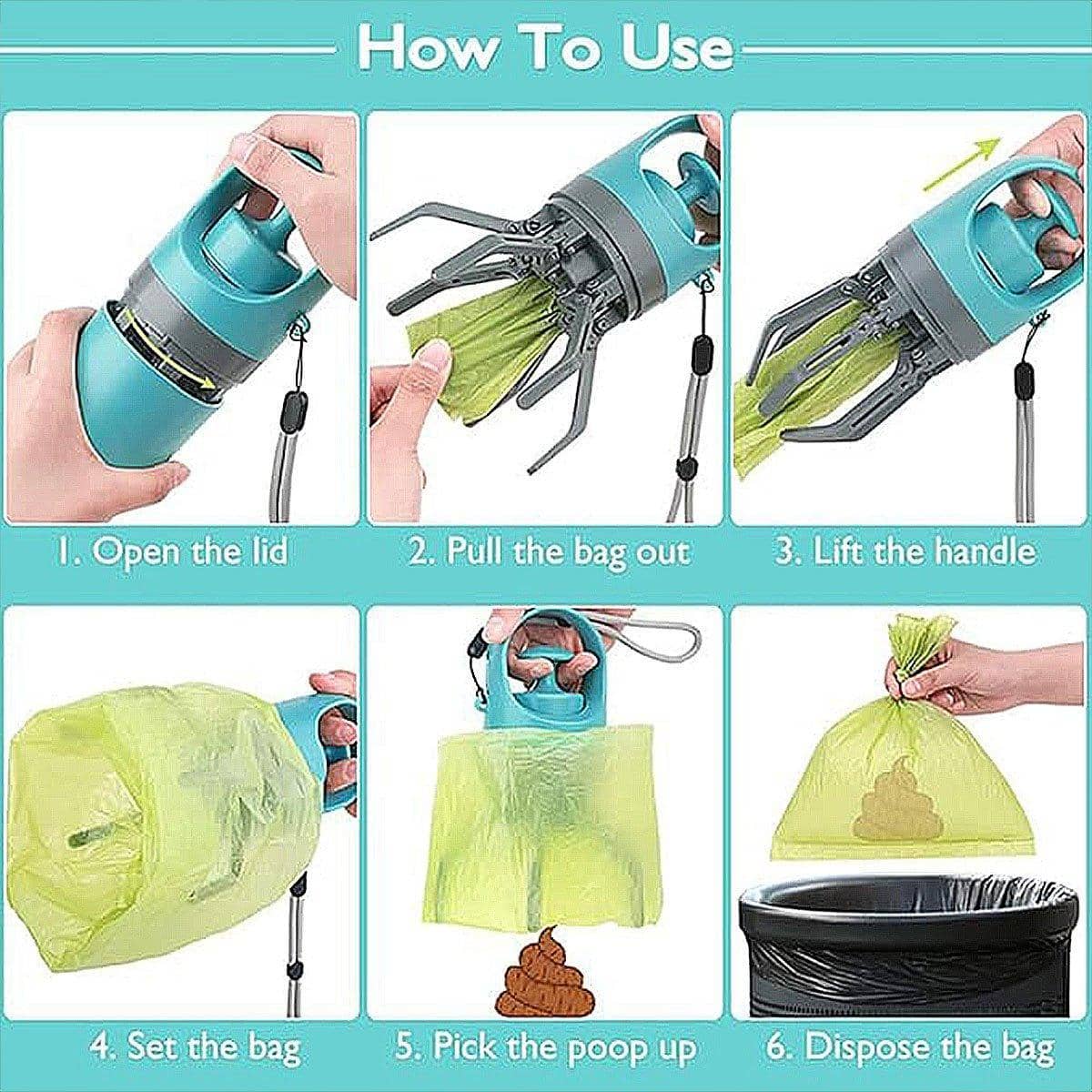 Portable Pet Waste Pick-Up Shovel with Six-Claw Clip and Bag Dispenser - view 5