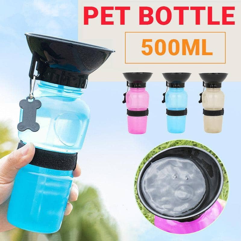 Portable Pet Water Bottle with Bowl, 500ml - Pink - view 2