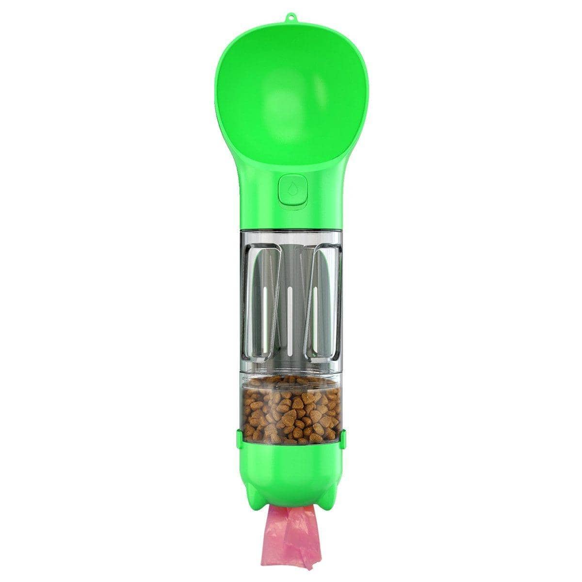 Portable Pet Water Bottle, Dog Travel Bowl and Poop Bag Dispenser - Green
